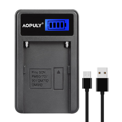 AOPULY akumulatora lādētājs NP-FM50 NP FM50 kameras akumulatora LCD USB lādētājs Sony Alpha A100 DSLR-A100 A100K CCD-TRV408 DCR-PC105