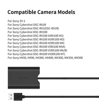 USB-A σε NP-BX1 Dummy BatteryDC Power AC Adapter για Sony ZV-1 RX100 M7 M6 M5 RX1R HX50 HX90 HX300 HX400 USB DC Coupler Charger