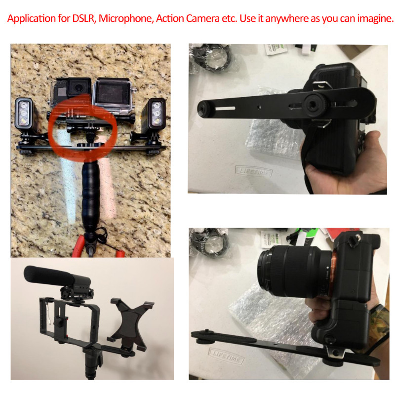 1/4 csavaros dupla fejű keresztrúd állvány, fényképezőgép DSLR monitor DV mikrofon állvány tartó vakutartó Fényképészeti tartozékok