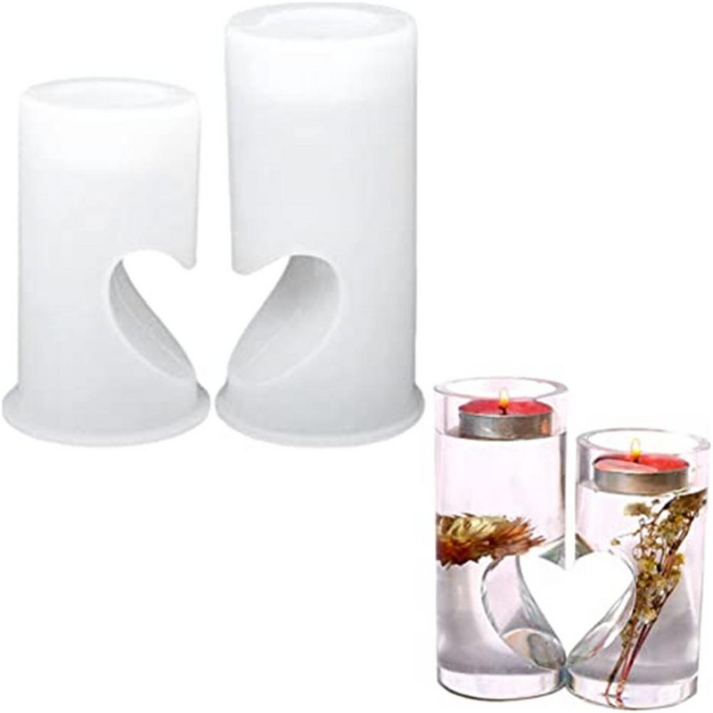2 buc./set Forme cilindrice din silicon Suport pentru canapea de sfeșnic în formă de inimă romantică pentru cadou de Ziua Îndrăgostiților, petrecere de nuntă