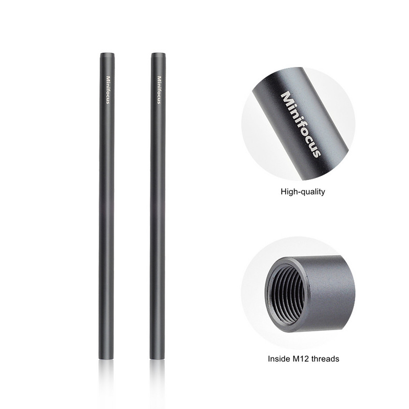 Paket šipki Minifocus 15 mm s šipkama s navojem M12, šipkama od aluminijske legure, šipkama za kamere (pakiranje od 2 para)