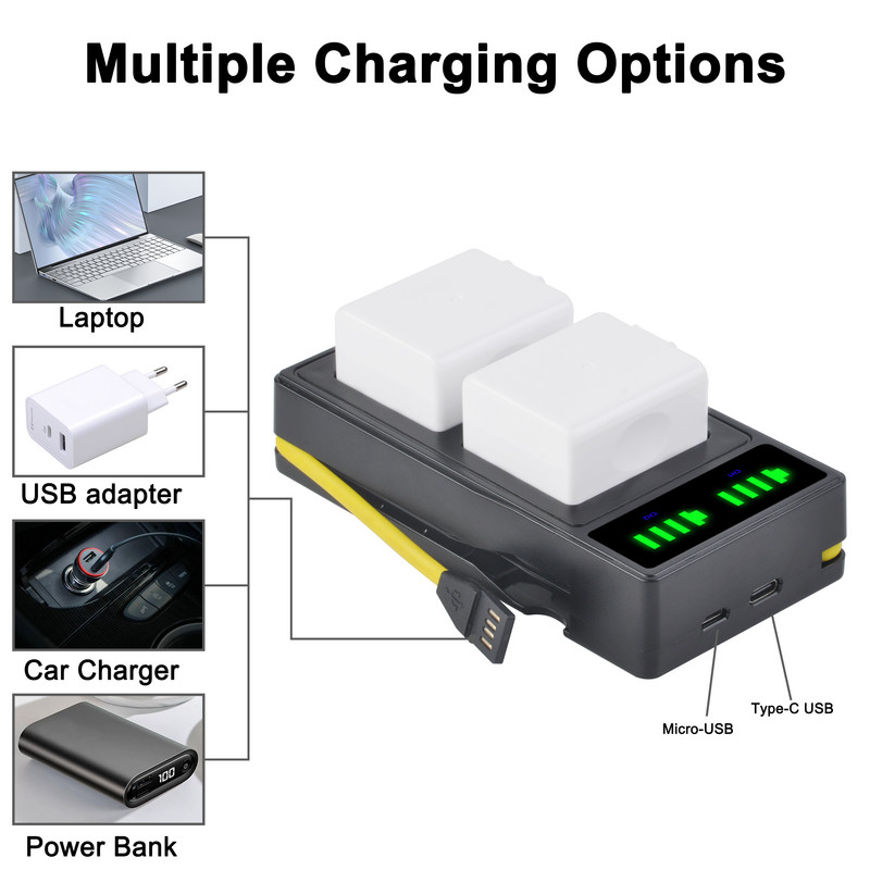 Batmax LED dvostruki punjač baterija s priključkom tipa C za Arlo Pro A1/A2 bateriju za Arlo Pro/Pro 2/Pro Go kameru