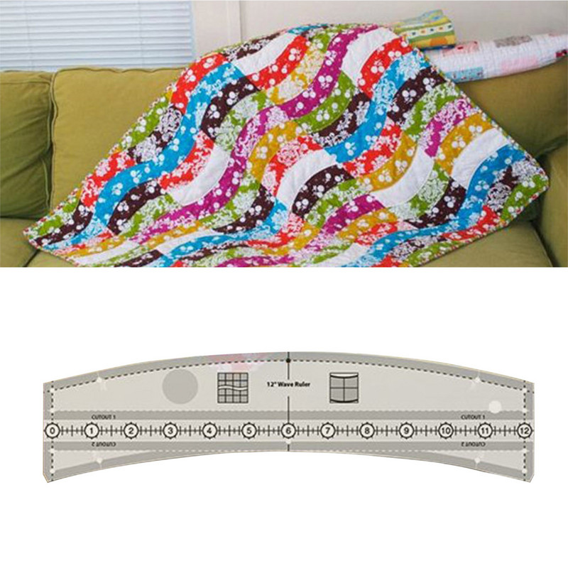 Unikalūs bangų ilgiai banguotų skiautinių liniuotės šablono trafaretas su žemo koto liniuote pėdos neslystančiomis lipniomis liniuotės rankenomis