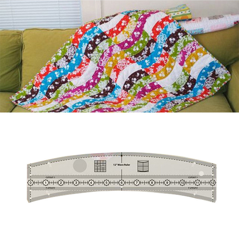 Unikalūs bangų ilgiai banguotų skiautinių liniuotės šablono trafaretas su žemo koto liniuote pėdos neslystančiomis lipniomis liniuotės rankenomis