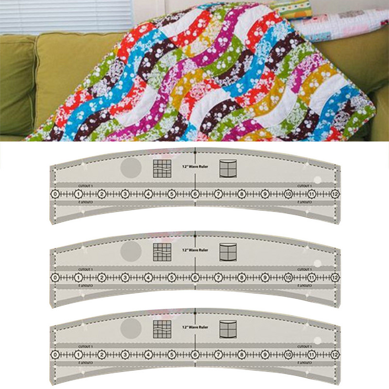 Unikalūs bangų ilgiai banguotų skiautinių liniuotės šablono trafaretas su žemo koto liniuote pėdos neslystančiomis lipniomis liniuotės rankenomis