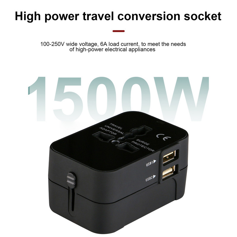 Starptautiskais spraudņa adapteris World Travel maiņstrāvas lādētāja adapteris Viss vienā 2 USB ports Universāls AU ASV Apvienotās Karalistes ES pārveidotājs