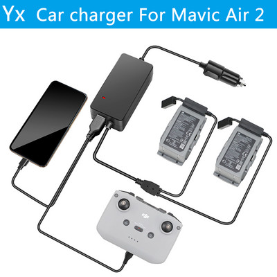 YX autolaadija DJI Mavic Air 2/2S drooni aku jaoks koos 2 aku laadimispordiga kiirlaadimise ja DJI FPV autolaadijaga