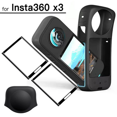 3-IN-1 Insta360 X3 Screen Protector + Προστατευτική θήκη για Insta 360 X3 σιλικόνης Καπάκι φακού & Tempered Glass & κάλυμμα φακού