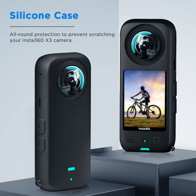 3-IN-1 Insta360 X3 ekrāna aizsargs + aizsargmaciņš Insta 360 X3 silikona objektīva vāciņam un rūdīta stikla un objektīva vāciņa piederumam
