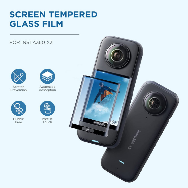 3-IN-1 Insta360 X3 ekrāna aizsargs + aizsargmaciņš Insta 360 X3 silikona objektīva vāciņam un rūdīta stikla un objektīva vāciņa piederumam