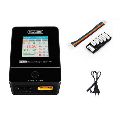ToolkitRC M4AC 30W LiPO LiFE LiHV Compact AC Charger 1-4S XT60 Interface for RC Model FPV Racing Freestyle Drone Batteries