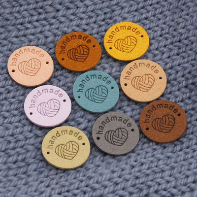 20pcs Round Leather Labels Heart Yarn Ball Handmade Tags for Clothes Mix Color Hand Made DIY Bags Sewing Garment Accessories