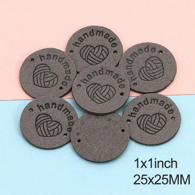 20db Kerek bőr címkék szív fonalgolyók kézzel készített címkék ruhákhoz kevert színek, kézzel készített barkácstáskák varrás ruházati kiegészítők