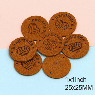 20db Kerek bőr címkék szív fonalgolyók kézzel készített címkék ruhákhoz kevert színek, kézzel készített barkácstáskák varrás ruházati kiegészítők