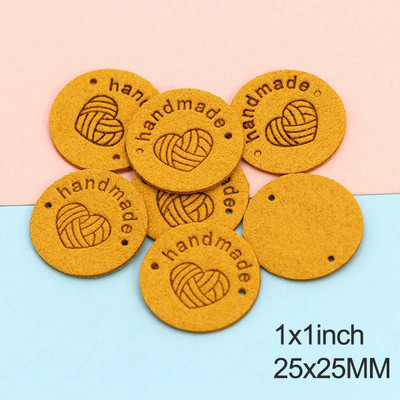 20db Kerek bőr címkék szív fonalgolyók kézzel készített címkék ruhákhoz kevert színek, kézzel készített barkácstáskák varrás ruházati kiegészítők