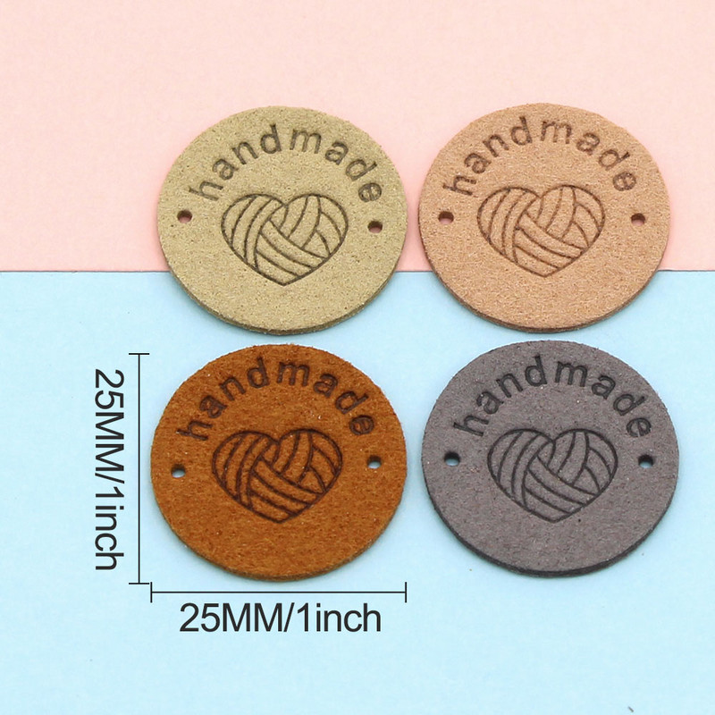20db Kerek bőr címkék szív fonalgolyók kézzel készített címkék ruhákhoz kevert színek, kézzel készített barkácstáskák varrás ruházati kiegészítők