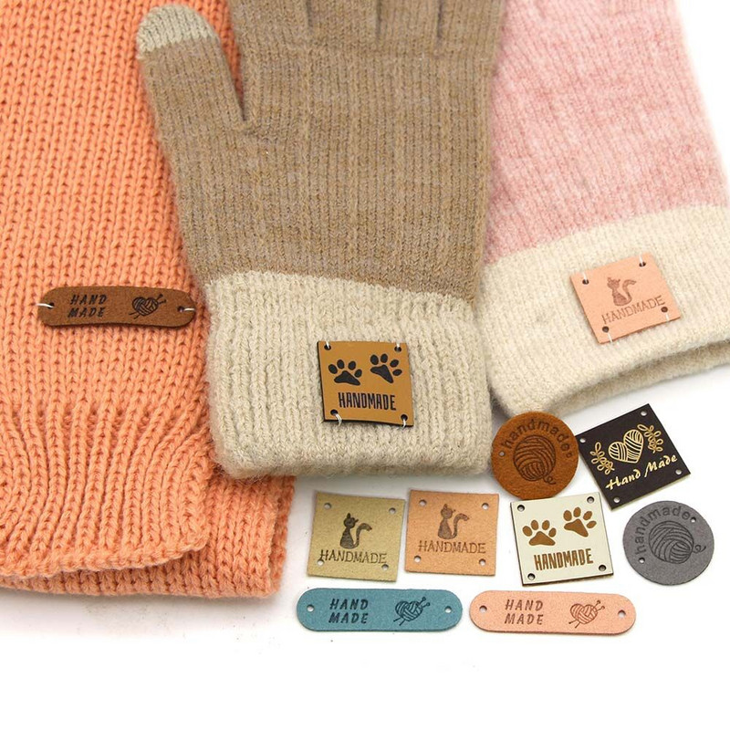 20db Kerek bőr címkék szív fonalgolyók kézzel készített címkék ruhákhoz kevert színek, kézzel készített barkácstáskák varrás ruházati kiegészítők