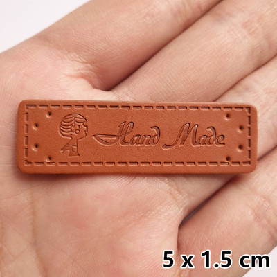 20 tk/pakk PU-nahast sildid Tee isetehtud sildid Käsitsi valmistatud kirjamustriga ristkülikukujuline reljeefne silt rõivaste rõivaste mütsi õmblustarvikute jaoks