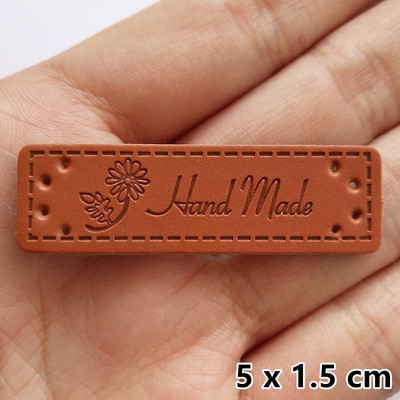 20 tk/pakk PU-nahast sildid Tee isetehtud sildid Käsitsi valmistatud kirjamustriga ristkülikukujuline reljeefne silt rõivaste rõivaste mütsi õmblustarvikute jaoks