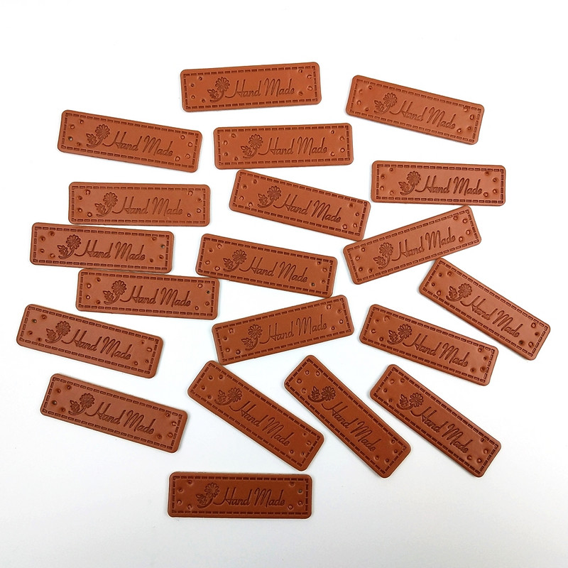 20 tk/pakk PU-nahast sildid Tee isetehtud sildid Käsitsi valmistatud kirjamustriga ristkülikukujuline reljeefne silt rõivaste rõivaste mütsi õmblustarvikute jaoks
