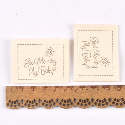 50 komada mješovitih bež ručno tiskanih pamučno tkanih naljepnica za naljepnicu za njegu odjeće, perivih odjevnih oznaka, pribora za šivanje c2395