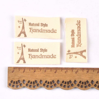 50 komada mješovitih bež ručno tiskanih pamučno tkanih naljepnica za naljepnicu za njegu odjeće, perivih odjevnih oznaka, pribora za šivanje c2395