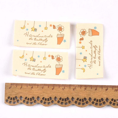 50 komada mješovitih bež ručno tiskanih pamučno tkanih naljepnica za naljepnicu za njegu odjeće, perivih odjevnih oznaka, pribora za šivanje c2395