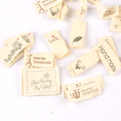 50 komada mješovitih bež ručno tiskanih pamučno tkanih naljepnica za naljepnicu za njegu odjeće, perivih odjevnih oznaka, pribora za šivanje c2395