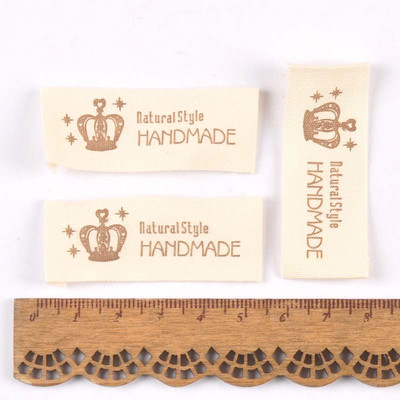 50 komada mješovitih bež ručno tiskanih pamučno tkanih naljepnica za naljepnicu za njegu odjeće, perivih odjevnih oznaka, pribora za šivanje c2395