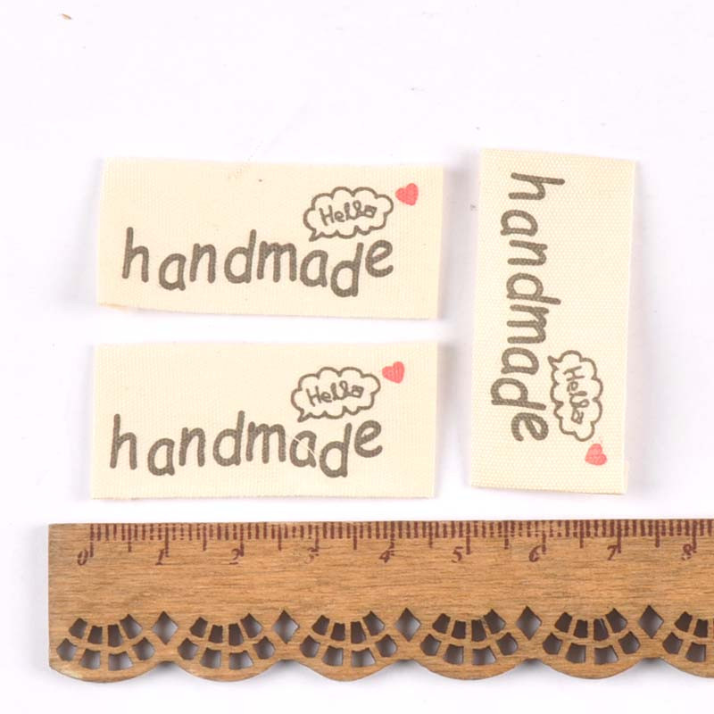 50 komada mješovitih bež ručno tiskanih pamučno tkanih naljepnica za naljepnicu za njegu odjeće, perivih odjevnih oznaka, pribora za šivanje c2395