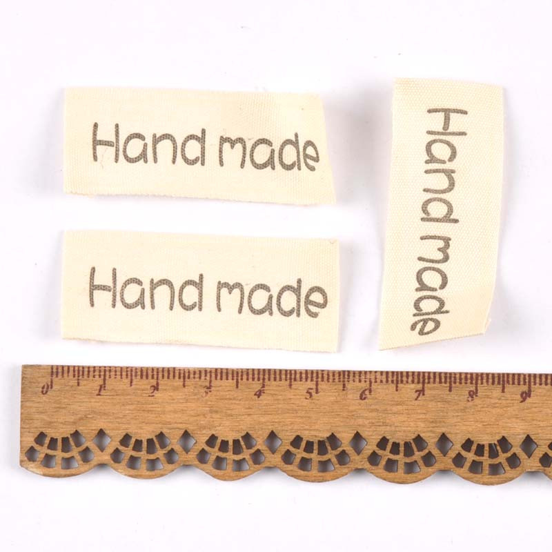50 komada mješovitih bež ručno tiskanih pamučno tkanih naljepnica za naljepnicu za njegu odjeće, perivih odjevnih oznaka, pribora za šivanje c2395