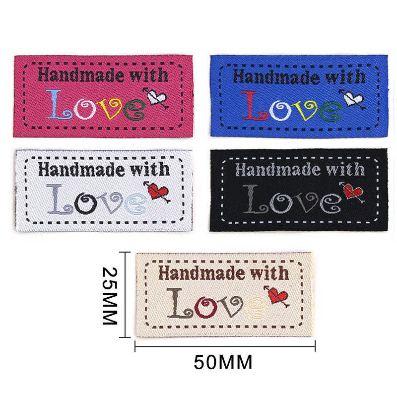 50 db, kézzel készített szerelmes ruhával címkék Kézzel készített címkék ruhákhoz varrás címkecímke barkácsolás sapka/ajándék/táska ruhatartozékok 50x25mm