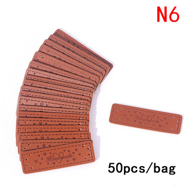 50Gb brūns, izgatavots ar sirds PU ādas roku darbs etiķetes etiķetes DIY šūšanas amatniecība