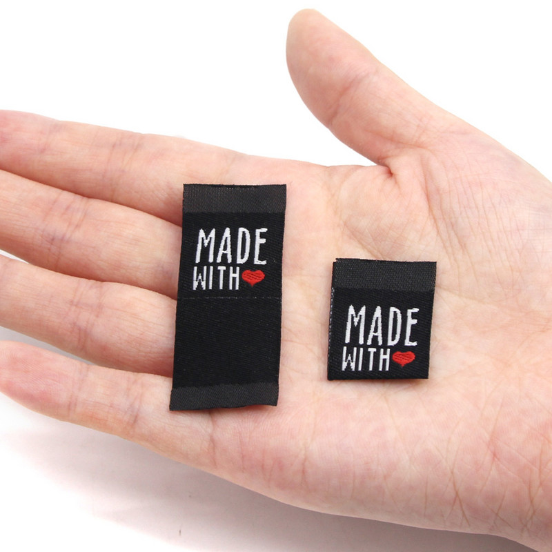 50Gb Roku darbs Etiķete Melns Balts Drēbju Birkas Made Ar Mīlestību Austi Salokāmas Birkas Apģērbu Dekorēšanai Šūšanas Piederumi 20*50MM