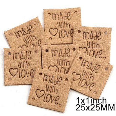 20kom četvrtastih ručno izrađenih naljepnica za odjeću izrađenu s ljubavlju Kožne oznake za ručno izrađene DIY šešire Torbe Ručno izrađeni pribor za šivanje