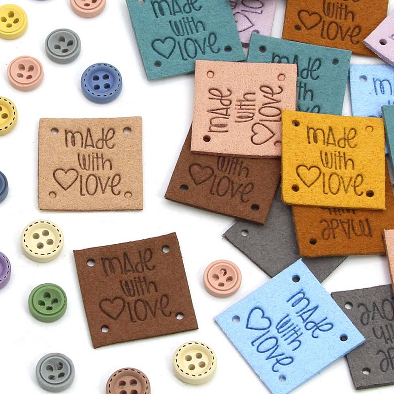 20kom četvrtastih ručno izrađenih naljepnica za odjeću izrađenu s ljubavlju Kožne oznake za ručno izrađene DIY šešire Torbe Ručno izrađeni pribor za šivanje