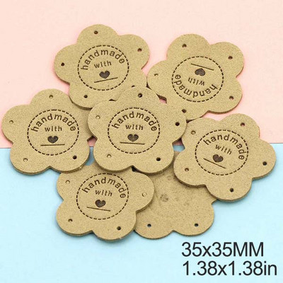 20db Virágos Címkék Kézzel Készített Szeretettel Bőr Címke Kézzel Készített Címkék Kalaphoz Kötött Kézzel Készített Ruhák Címke Barkácstáskák Kosarak 35MM