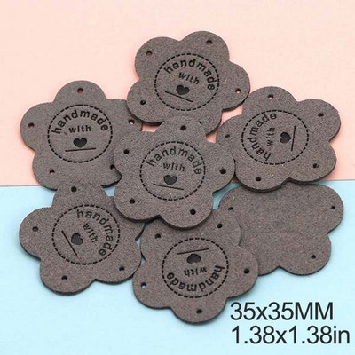 20db Virágos Címkék Kézzel Készített Szeretettel Bőr Címke Kézzel Készített Címkék Kalaphoz Kötött Kézzel Készített Ruhák Címke Barkácstáskák Kosarak 35MM