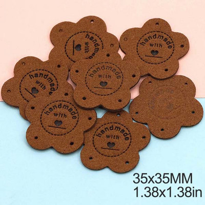 20db Virágos Címkék Kézzel Készített Szeretettel Bőr Címke Kézzel Készített Címkék Kalaphoz Kötött Kézzel Készített Ruhák Címke Barkácstáskák Kosarak 35MM