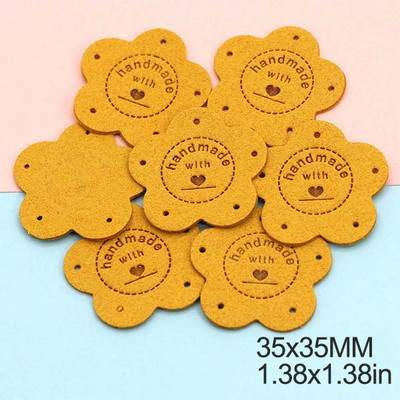 20db Virágos Címkék Kézzel Készített Szeretettel Bőr Címke Kézzel Készített Címkék Kalaphoz Kötött Kézzel Készített Ruhák Címke Barkácstáskák Kosarak 35MM