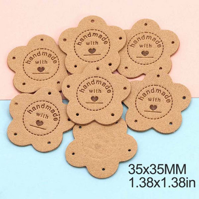 20db Virágos Címkék Kézzel Készített Szeretettel Bőr Címke Kézzel Készített Címkék Kalaphoz Kötött Kézzel Készített Ruhák Címke Barkácstáskák Kosarak 35MM
