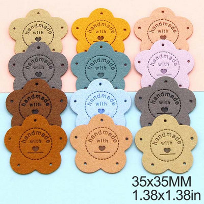 20db Virágos Címkék Kézzel Készített Szeretettel Bőr Címke Kézzel Készített Címkék Kalaphoz Kötött Kézzel Készített Ruhák Címke Barkácstáskák Kosarak 35MM