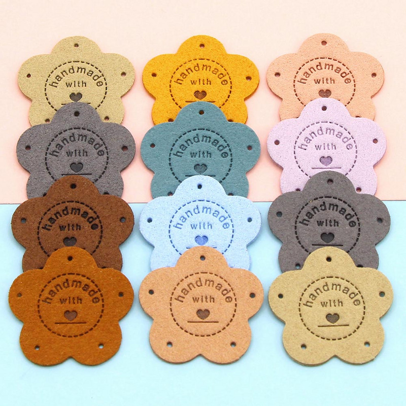 20db Virágos Címkék Kézzel Készített Szeretettel Bőr Címke Kézzel Készített Címkék Kalaphoz Kötött Kézzel Készített Ruhák Címke Barkácstáskák Kosarak 35MM