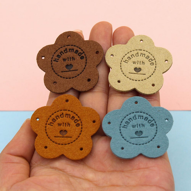 20db Virágos Címkék Kézzel Készített Szeretettel Bőr Címke Kézzel Készített Címkék Kalaphoz Kötött Kézzel Készített Ruhák Címke Barkácstáskák Kosarak 35MM