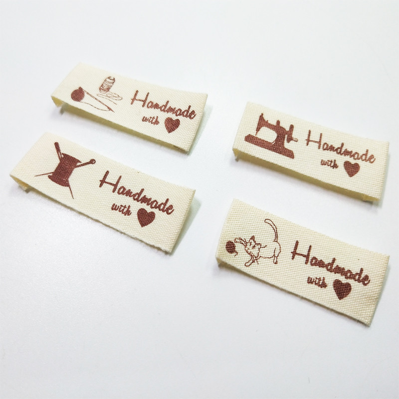 Sloobao 100vnt rankų darbo su meilės medvilne spausdinta etiketė, plaunama drabužių etiketėms Rankų darbo reljefinės etiketės "pasidaryk pats" vėliavos etiketės