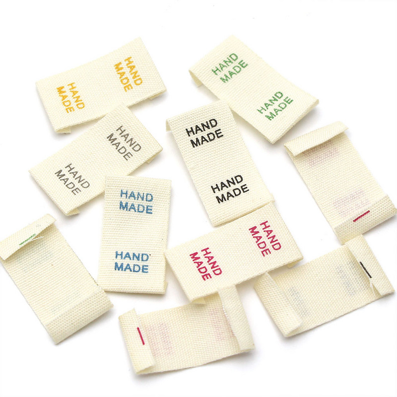 50 vnt. balto audinio etiketės Medvilninės rankų darbo etiketės skrybėlėms krepšiams austos rankų darbo etiketės drabužiams siuvimas amatai drabužių priedai