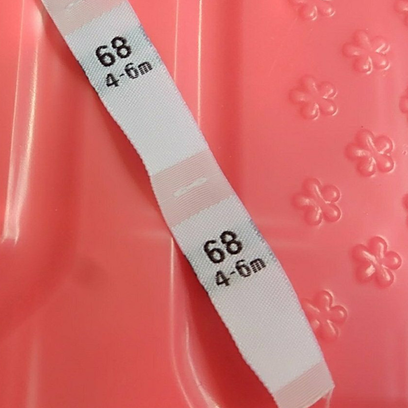 50 KOM Bijela damast poliesterska tkanina s oznakom veličine oznake za bebe 56 62 68 74 80 86 92 98 1-2m/6-9m/9-12m/12-18m/24-36m