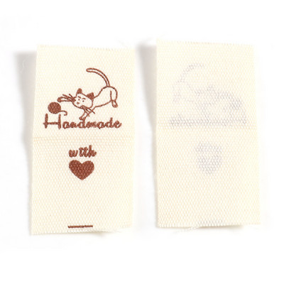 100 PCs Cartoon Hand Made With Love Ραπτομηχανή Μοτίβο ετικέτας Ετικέτες Ορθογώνιο πολυεστερικό υφασμάτινο Ετικέτες Κέντημα Ετικέτα ενδυμάτων