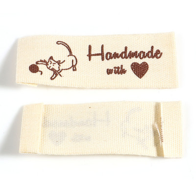 100 PCs Cartoon Hand Made With Love Ραπτομηχανή Μοτίβο ετικέτας Ετικέτες Ορθογώνιο πολυεστερικό υφασμάτινο Ετικέτες Κέντημα Ετικέτα ενδυμάτων
