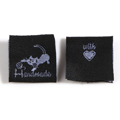 100 PCs Cartoon Hand Made With Love Ραπτομηχανή Μοτίβο ετικέτας Ετικέτες Ορθογώνιο πολυεστερικό υφασμάτινο Ετικέτες Κέντημα Ετικέτα ενδυμάτων